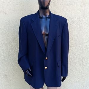 GARRISON PARK MEN'S VINTAGE PURE WOOL NAVY BLUE BLAZER W/GOLD BUTTON ACCENTS